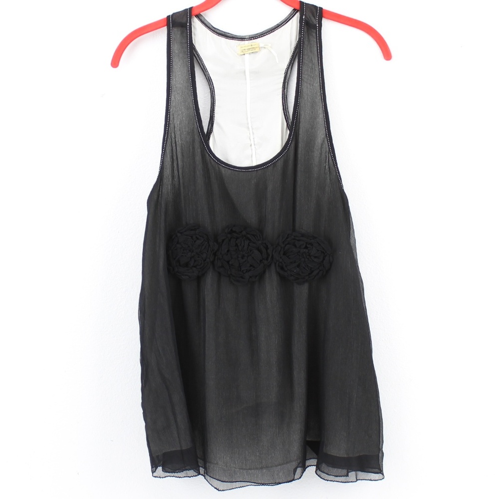 Maxstudio Black Silk Tank Top Flower Detail